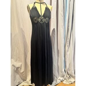 Vintage 90’s Sky Halter Maxi dress With Enameled Hardware L